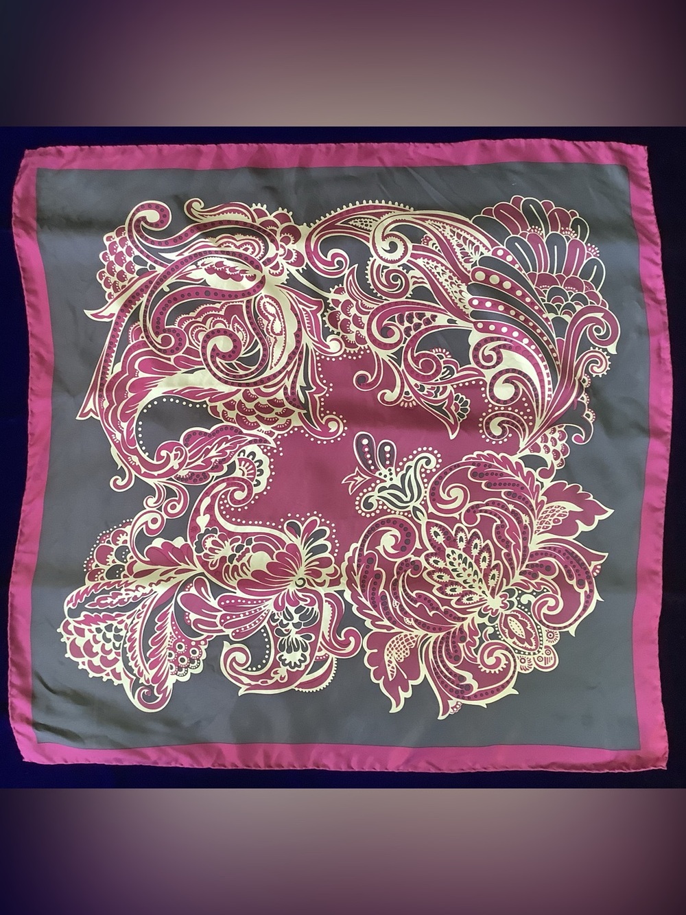 Pink and Gray Paisley Silk Scarf